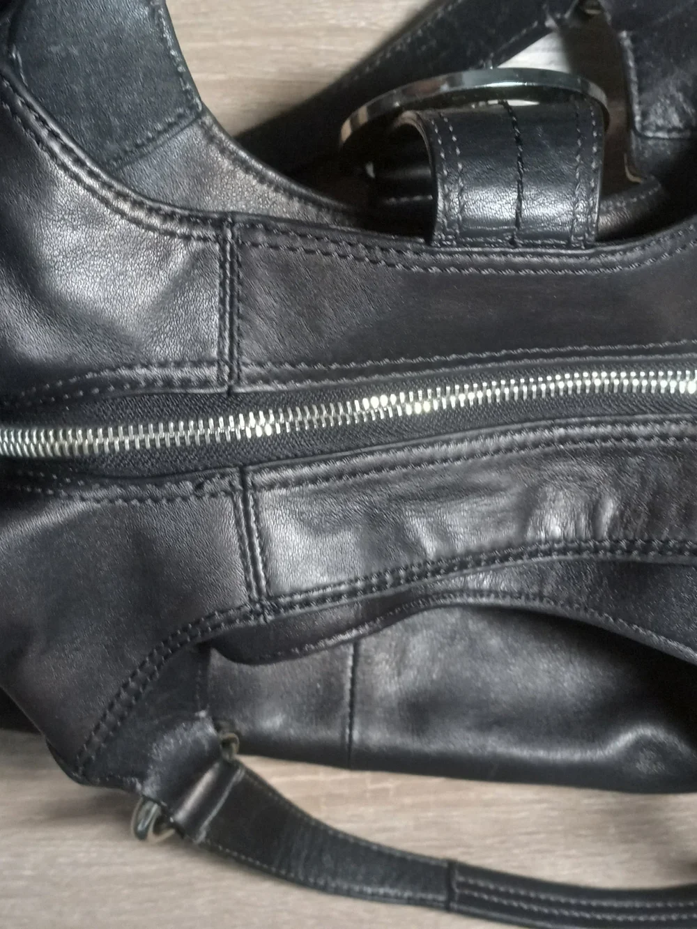 COACH Black Leather Shoulder Bag with Signature Tag